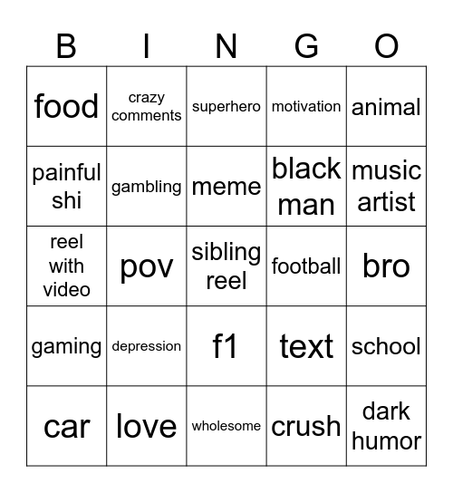 insta Bingo Card