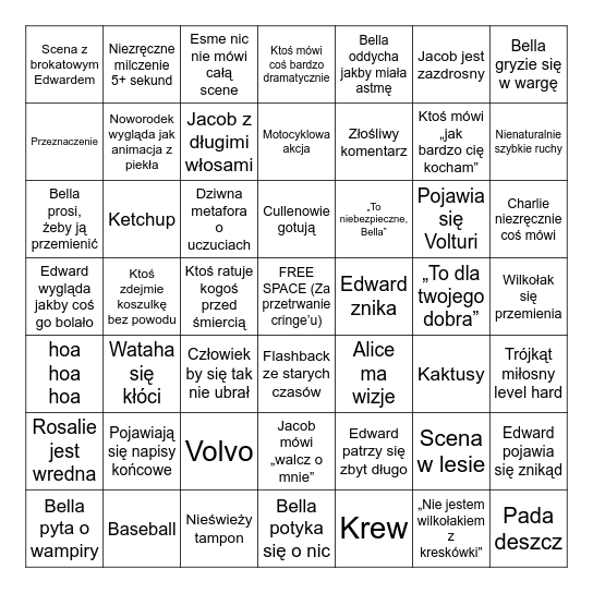 Zmierzch Bingo Card