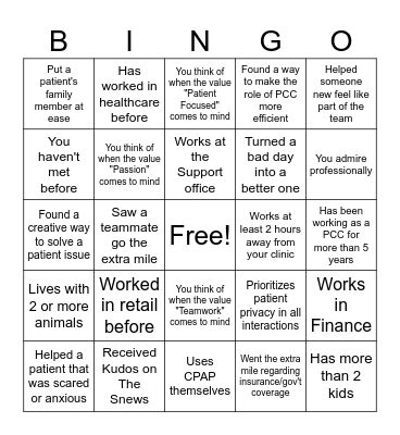 Resolve PCC Team Member Bingo Card