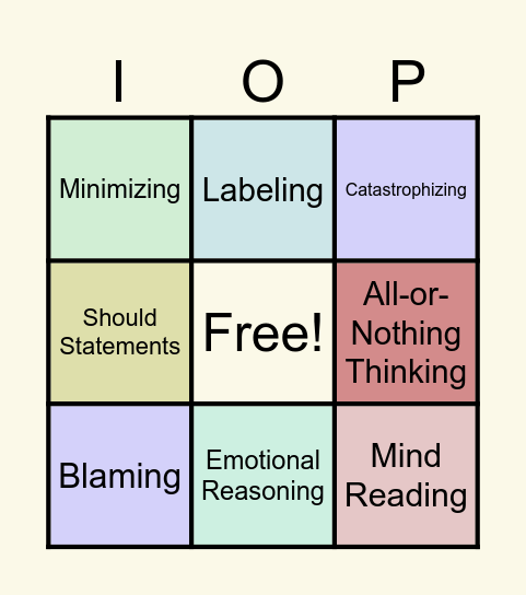 Thinking Trap Bingo Card