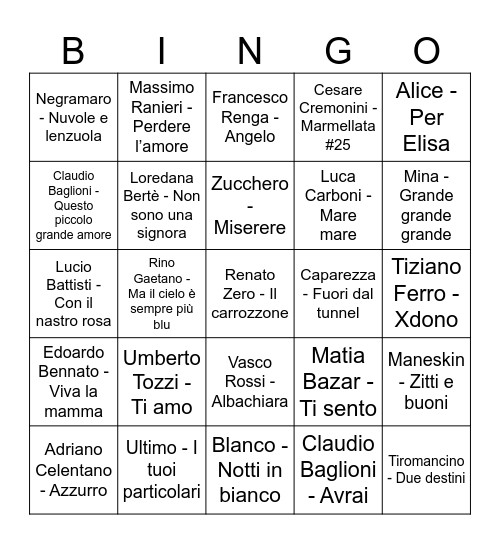 Music Bingo Card