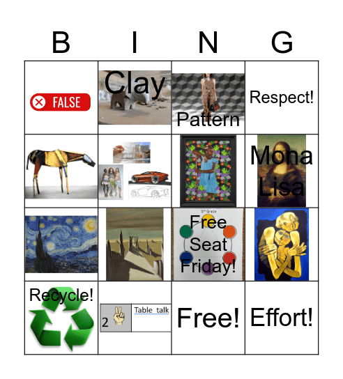 Art Class Bingo Card