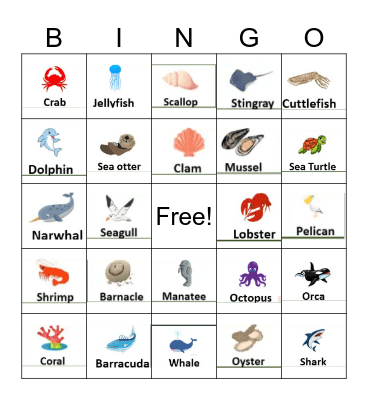 Sea Animal Bingo Card