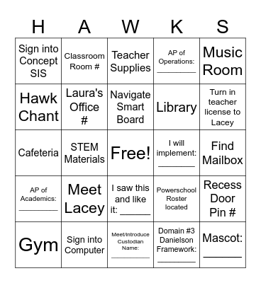 HAWKS Bingo Card