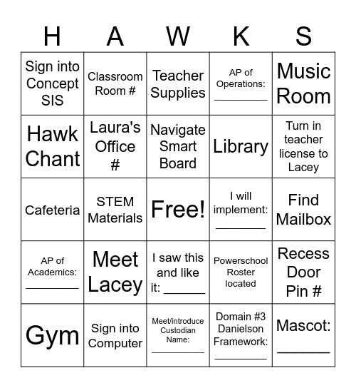 HAWKS Bingo Card