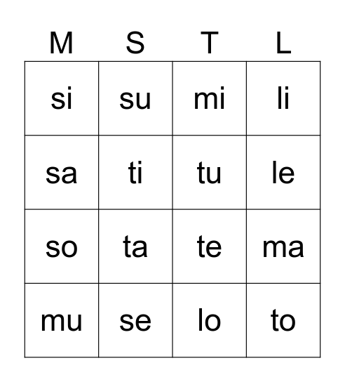 Las silabas Bingo Card