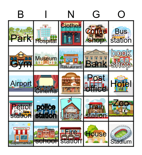 PLACES IN TOWN Bingo Card