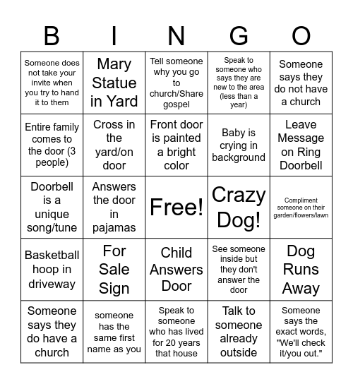 Canvassing Bingo Card