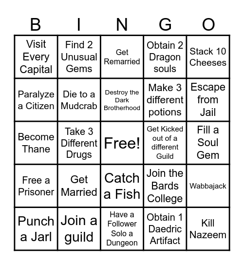 Skyrim Bingo Card