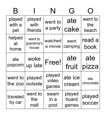 Vacation Bingo Card