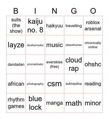 norah’s totally cool bingo 😇 Bingo Card