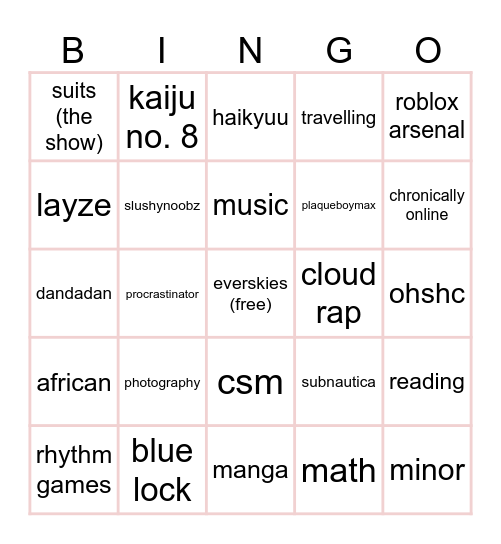 norah’s totally cool bingo 😇 Bingo Card