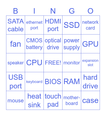 Computer Hardware Bingo Card