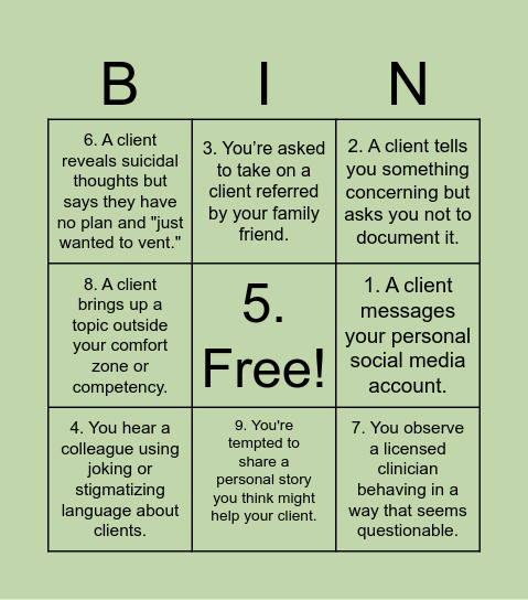 Boundary Bingo Card