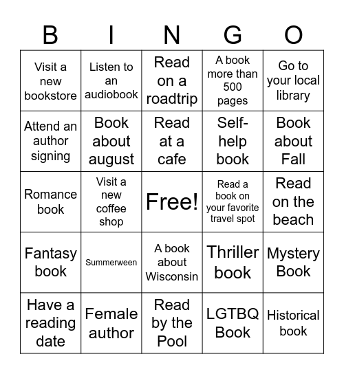 August Bingo Challenge! Bingo Card