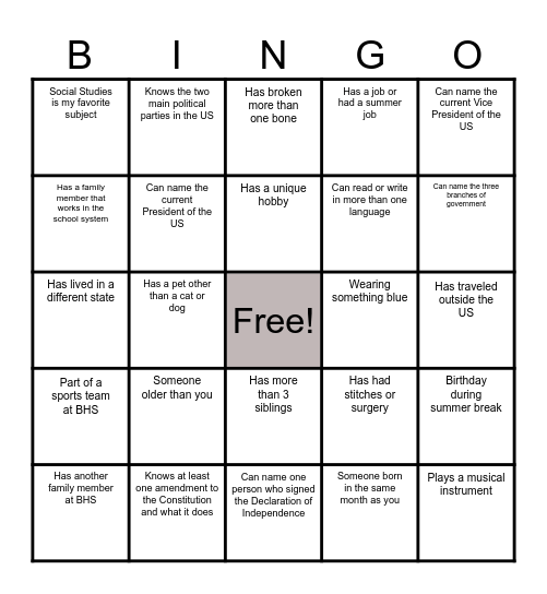 Untitled Bingo Card