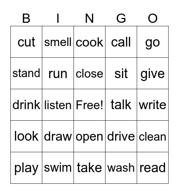 Verbs! Bingo Card