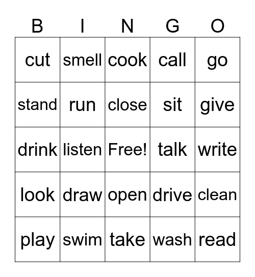Verbs! Bingo Card