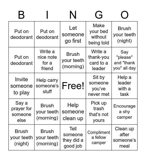 Chickie's Camp BINGO! Bingo Card