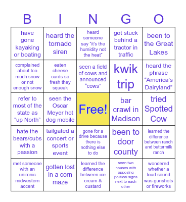 Wisconsin Bingo Card