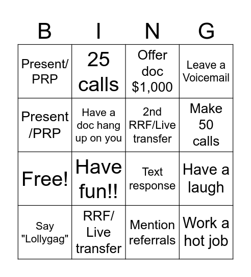 Blitz Bingo Card