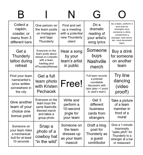 Team Johnny Cash Bingo Card