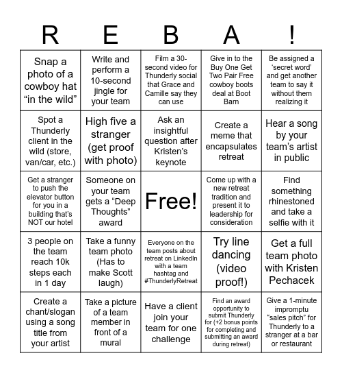 Retreat Bingo Card