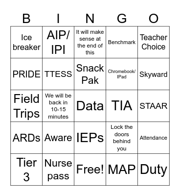 Teacher PD Bingo Card