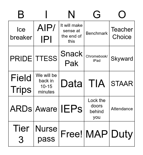 Teacher PD Bingo Card