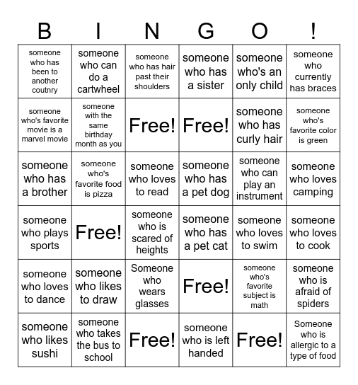 Human Bingo Card