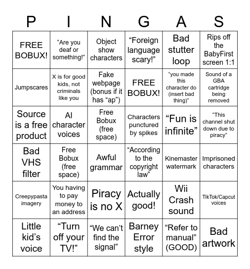 Piracy Screen Bingo Card