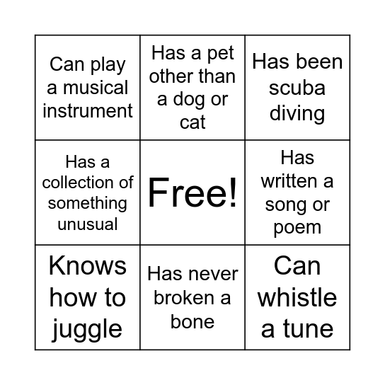 Team BINGO Card