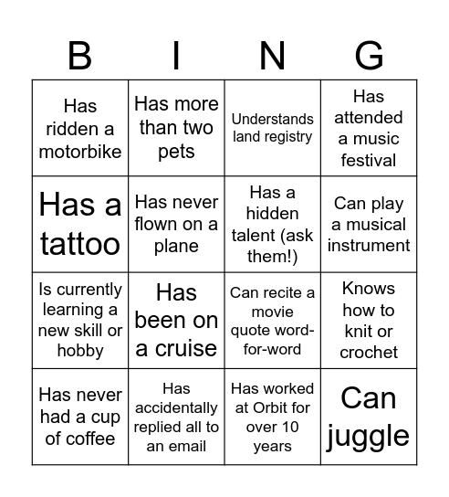Human Bingo Card