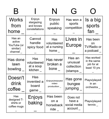 Find Someone Who... Bingo Card