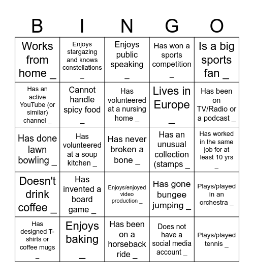 Find Someone Who... Bingo Card