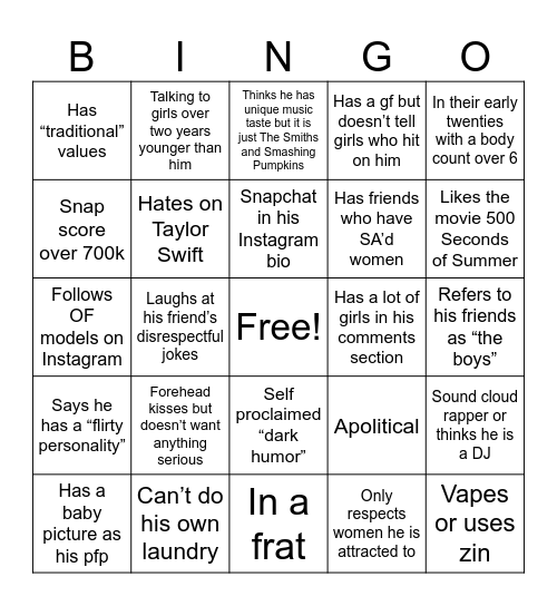 Red Flag Bingo Card