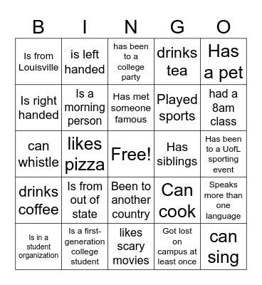 Getting to Know You! Bingo Card