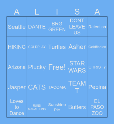 WE WILL MISS YOU ALISA Bingo Card
