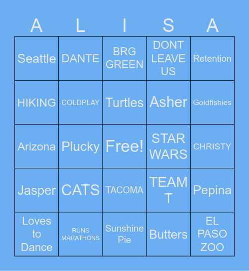 WE WILL MISS YOU ALISA Bingo Card