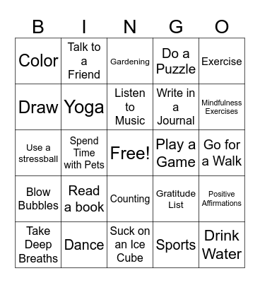 Coping Skills Bingo Card