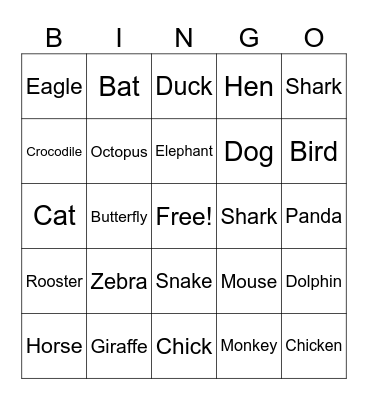 Animals Bingo Card