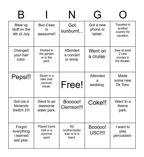 Untitled Bingo Card