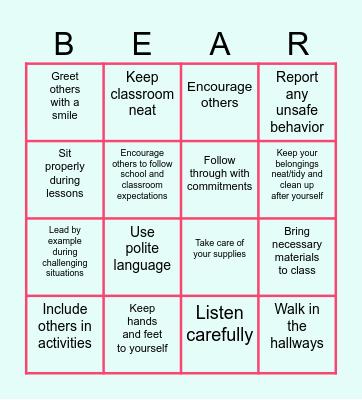 PBS     Reward System Bingo Card