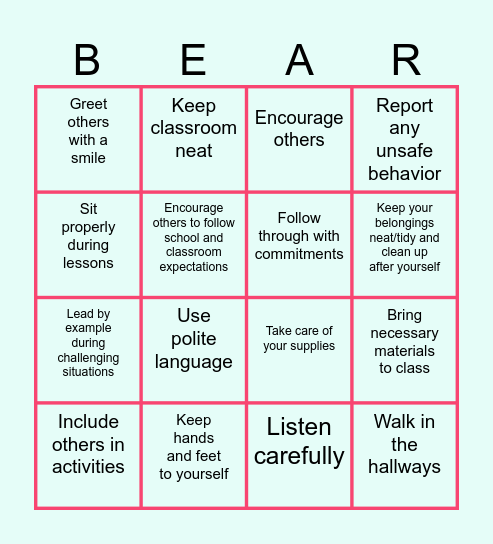 PBS     Reward System Bingo Card