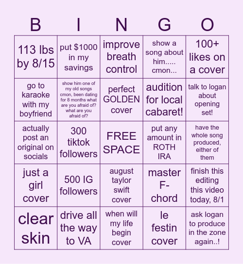 AUG 2025 BINGO 🎶🔮 Bingo Card