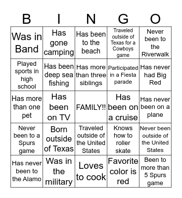 Getting to Know You!!!! Bingo Card