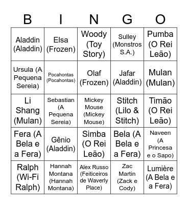 Disney Bingo Card