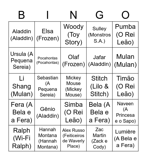 Disney Bingo Card