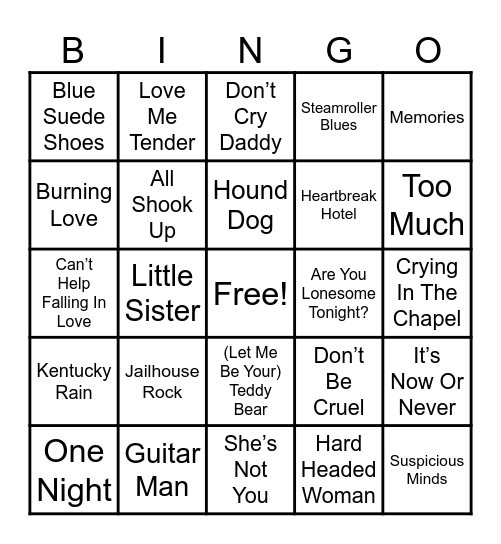 Elvis Bingo Card