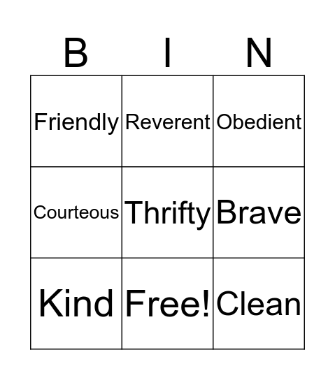 Scout Bingo Card